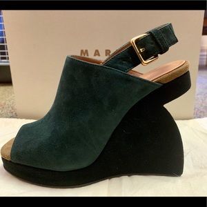 Marni suede wedges - dark sea green and black